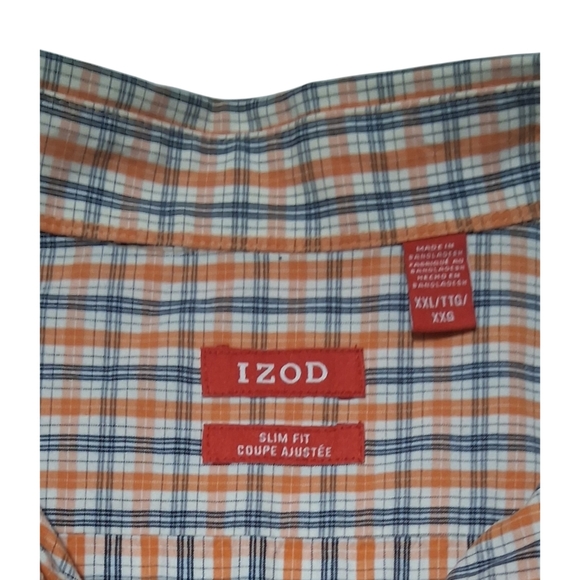 EUC IZOD Sz. XXL Blue/ Orange Slim Fit Long Sleeve Casual Button Down Shirt - Picture 3 of 10